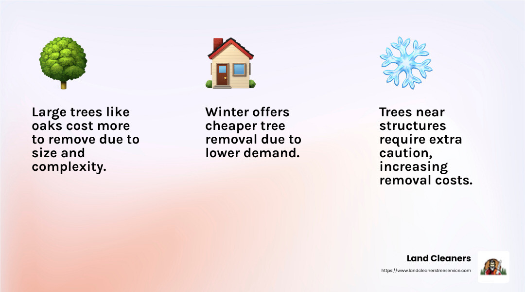 Demand Fluctuation: Prices tend to go up after storms or during spring clean-ups. - average tree removal cost near me infographic 3_facts_emoji_light-gradient