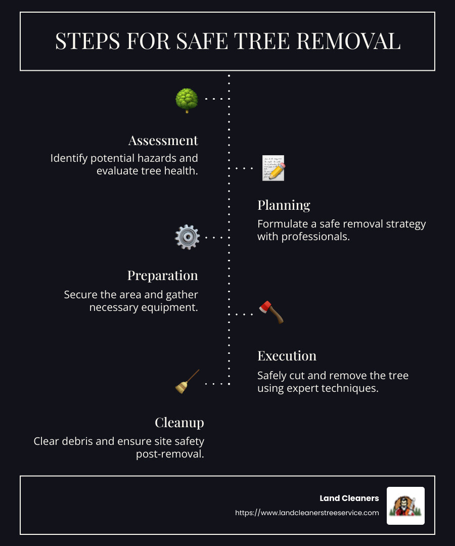 Steps for Safe Tree Removal: Assessment, Planning, Execution - Hazardous Tree Removal infographic infographic-line-5-steps-dark